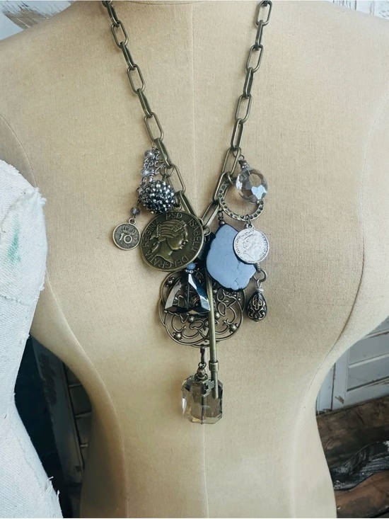 Jewelry - Gypsy Junk Original Grey Chunky Coins and Key Charm Necklace